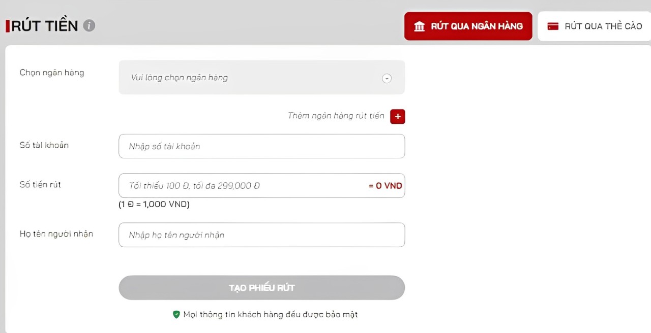 phương thức rút tiền ngân hàng