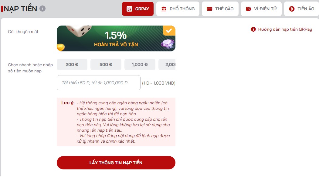 nạp tiền red88 bằng phương thức qrcode